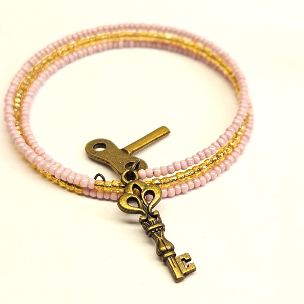 Pink and Yellow Keys Memory Wire Bracelet